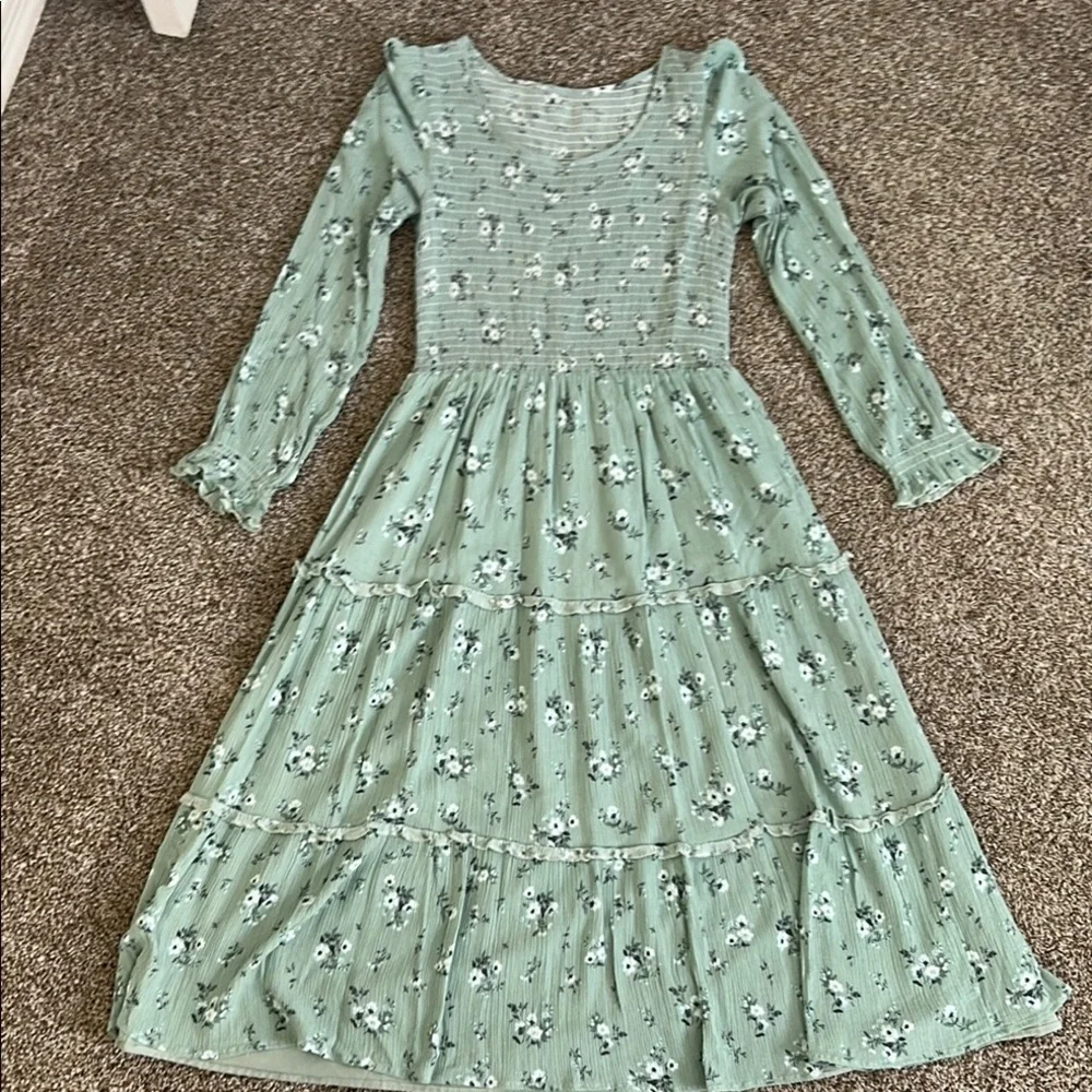 Mikarose:Floral Green Long Sleeve Dress - Picture 1 of 7